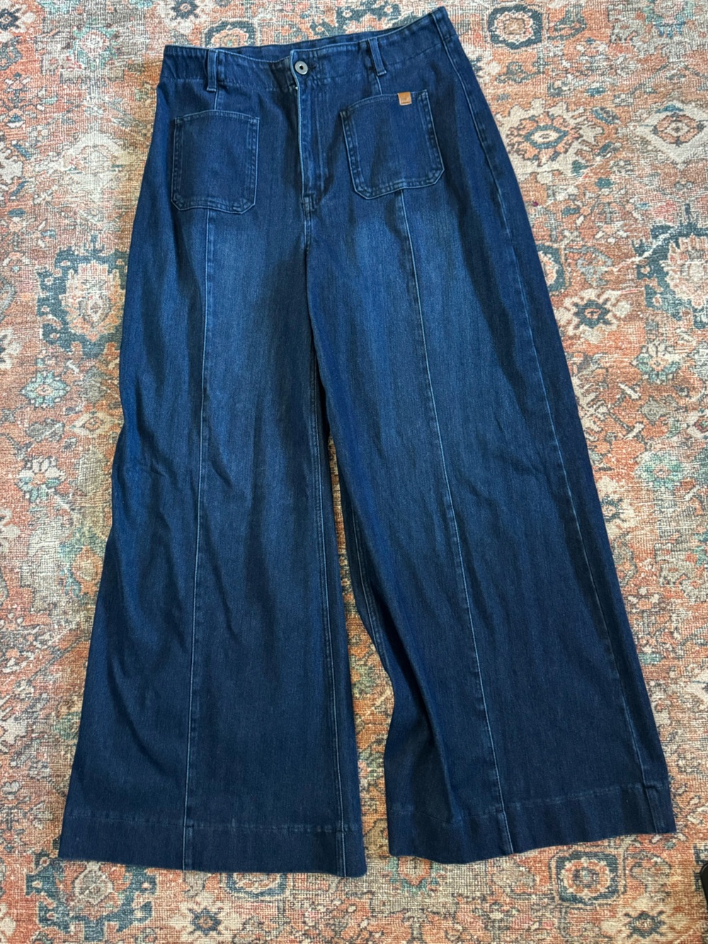 Halara Flex High Waisted Pockets Casual Wide Leg Jeans Stretch Dark Wash Boho M